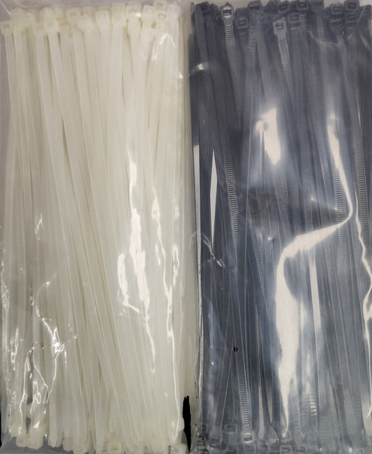 Grippes Cable Tie 10 Inches in white and black colors packaged for use in organizing and securing items