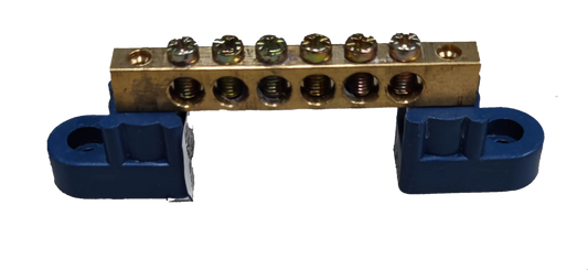 Grippes Electrical Grounding Bus Bars 4 Holes with metal screws and blue mounting brackets