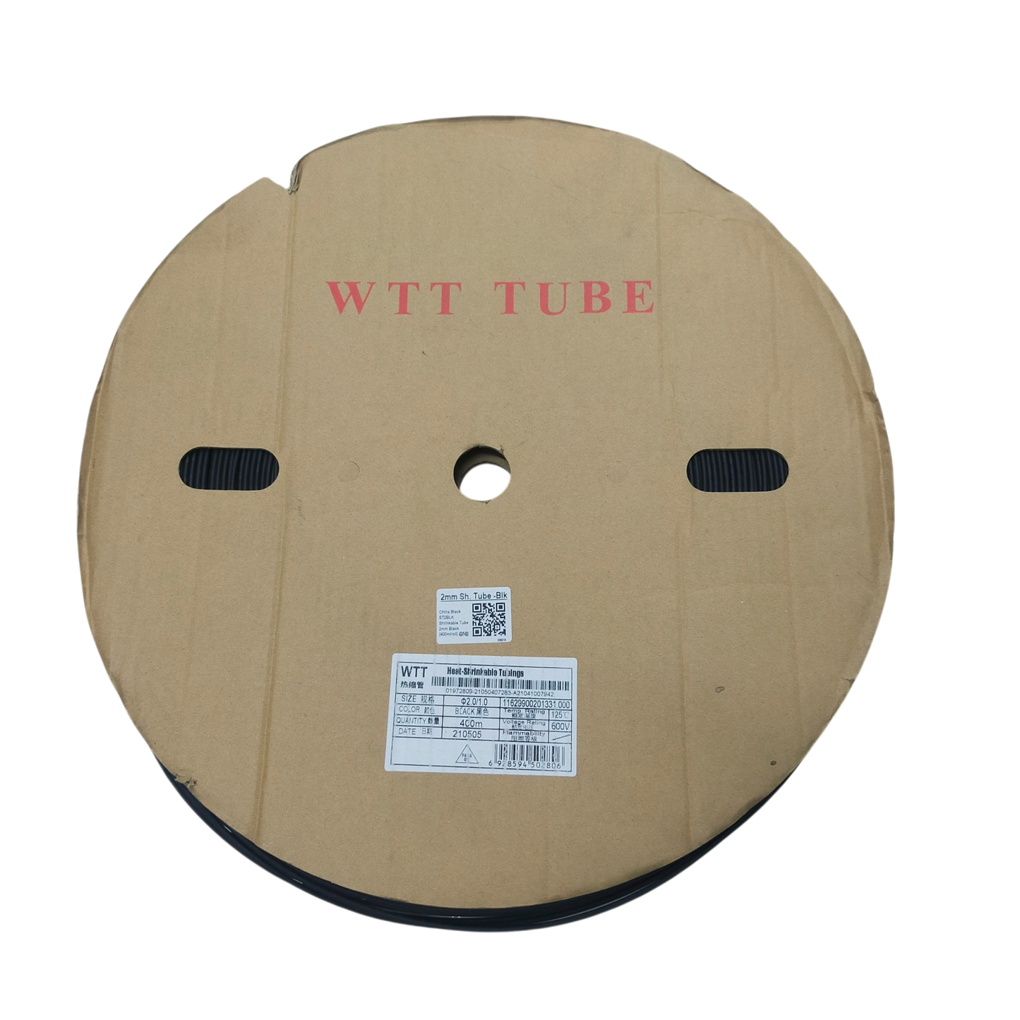 Roll of Heat Shrinkable Tube Black-2mm cable management tubing from China in cardboard spool