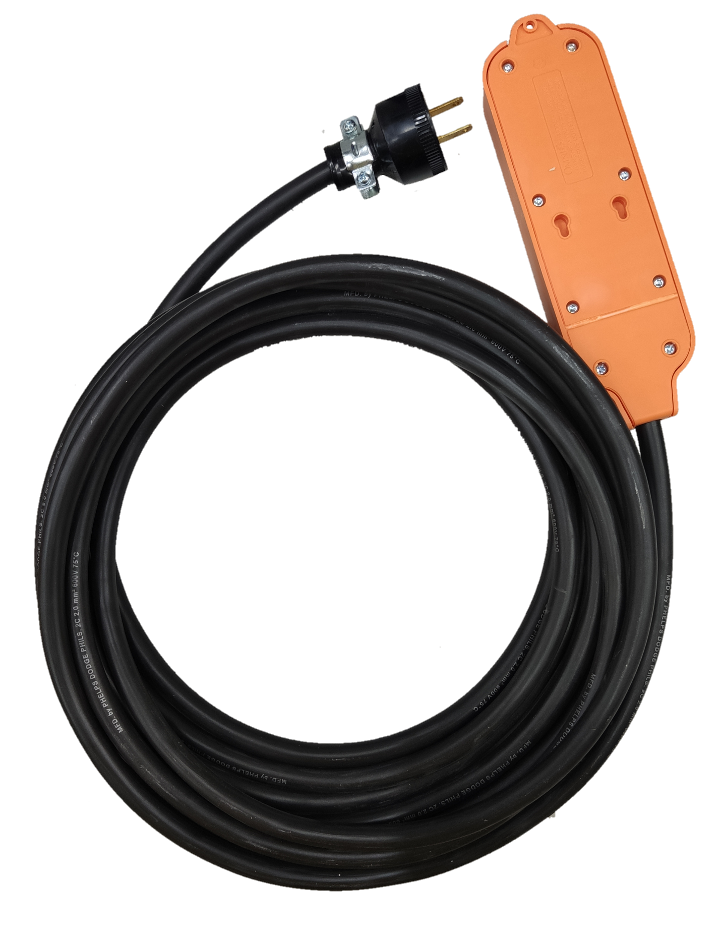 Eagle heavy duty extension cord with ground featuring black cable and orange outlet strip