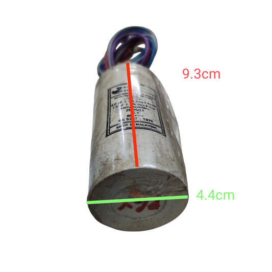 SH high voltage dual capacitor 400V with dimensions of 9.3cm height and 4.4cm diameter for laundry appliances