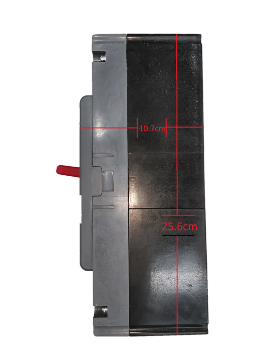 Himel 400A Industrial Circuit Breaker 3 Pole 35Kaic showing side view with dimensions