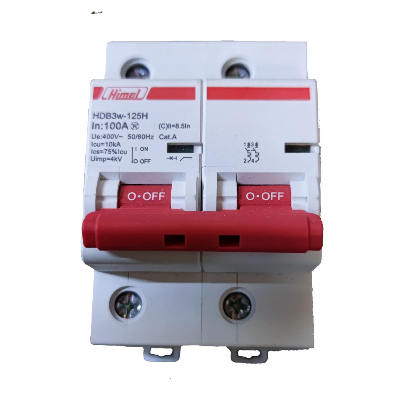 HIMEL 100A 2 pole MCB white dual pole miniature circuit breaker with red double switch