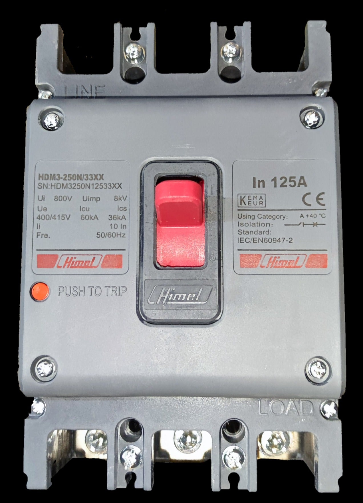 Himel MCCB 3 pole 35kaic Circuit Breaker with Push to Trip Feature and 125A Rating