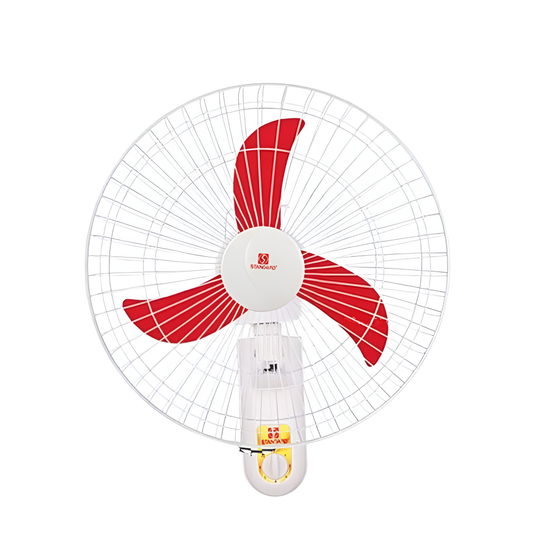 Standard 16 Inches Wall Fan Banana Blade red three blade wall fan with white grille and oscillating motor housing