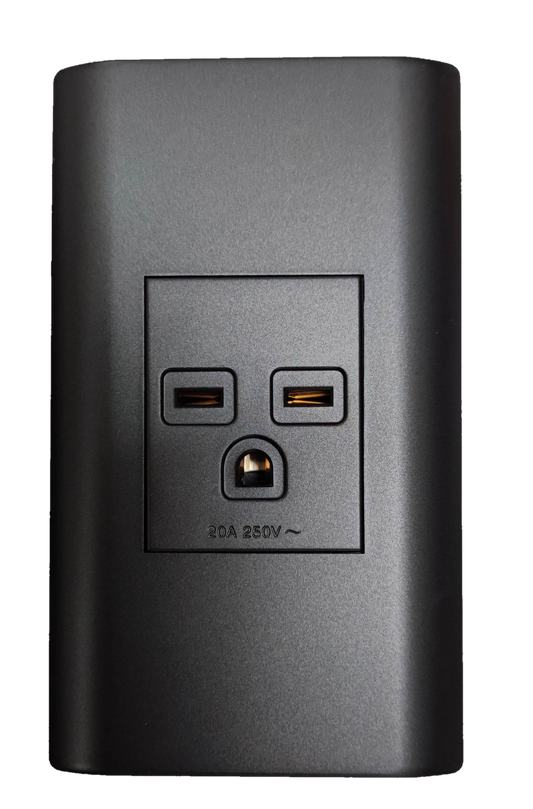 Royu Tandem Outlet with Plate Dark Gray wall socket with two horizontal slots and circular grounding pin