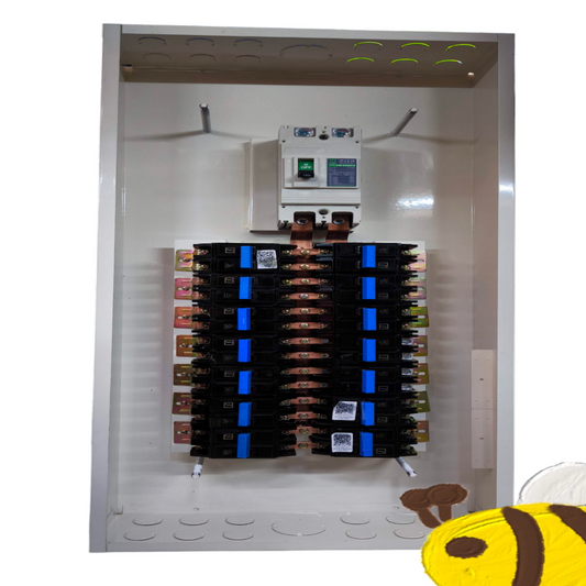 Koten electrical panel with 200A 2Pole Main 14 with Branches HPH showing main breaker copper bus and branch breakers