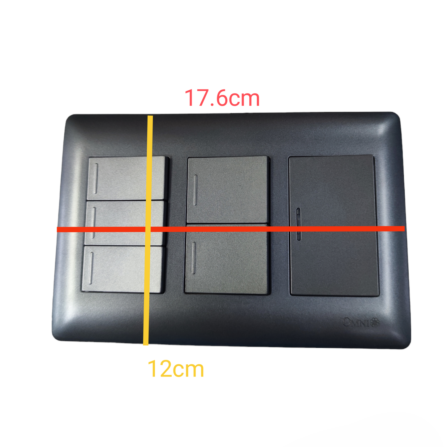 Omni illuminated 2 gang switch 16A 250V black power point with multiple switches and outlets