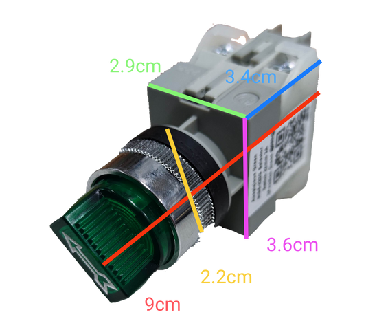 Auspicious illuminated selector switch 22mm green with measurement markings on black background