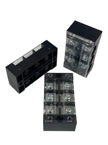 Grippes 45A 3 Pair Terminal Block 600V clear cover black base six screw electrical connector