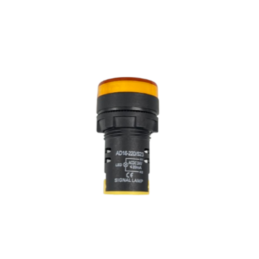 Grippes Pilot light 24V DC YELLOW 22mm industrial signal lamp with black body for control panels