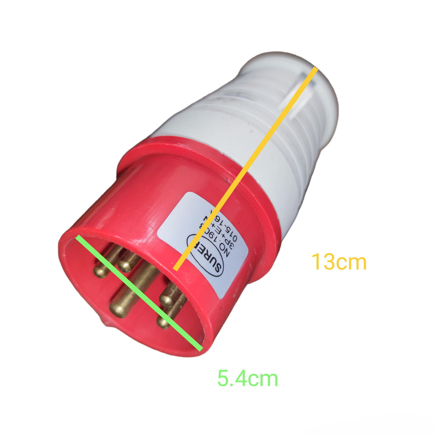 Surer Industrial Plug #015 6h-240V-415V with red and white casing and brass pins