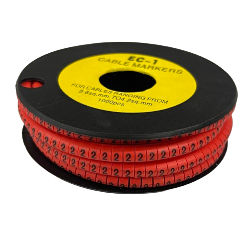 Grippes 2 Cable Marker Red spool of red numeric cable markers on black reel for organized cable management