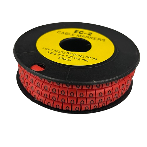 500pcs Cable Marker Red on a spool, designed for organizing cables from 3.5mm to 25mm in size.