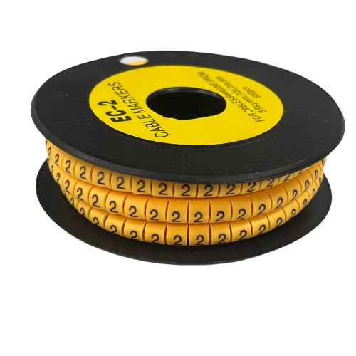 Grippes Cable Marker - 2 Yellow spool of numeric cable management labels showing repeated 2 digits on yellow tabs