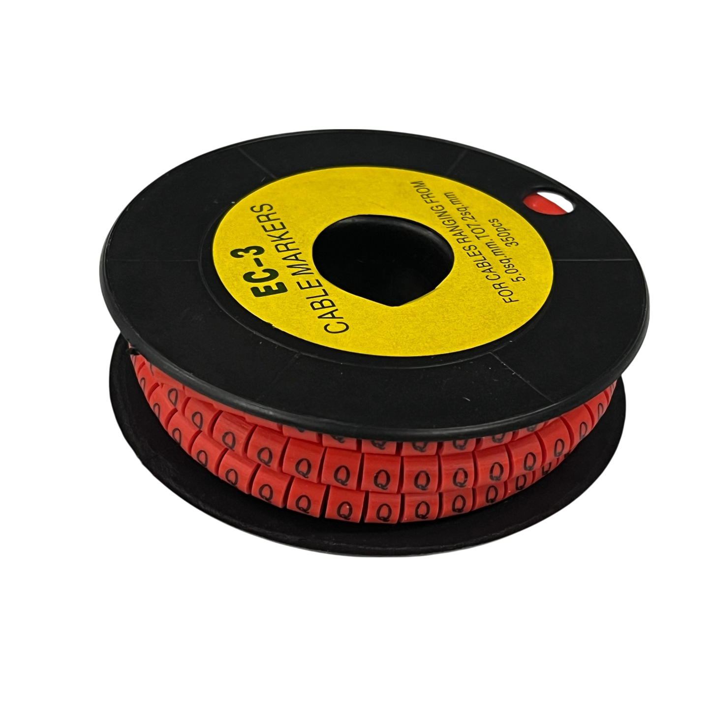 Grippes Cable Marker Red - Q on a black spool for effective cable management and organization