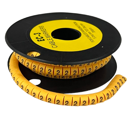 Spool of Cable Marker Yellow 2 cable markers on yellow strip for wire identification and cable management