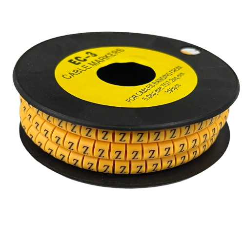 Grippes Cable Marker Z - Yellow spool of flexible cable markers with black Z lettering for wire labeling