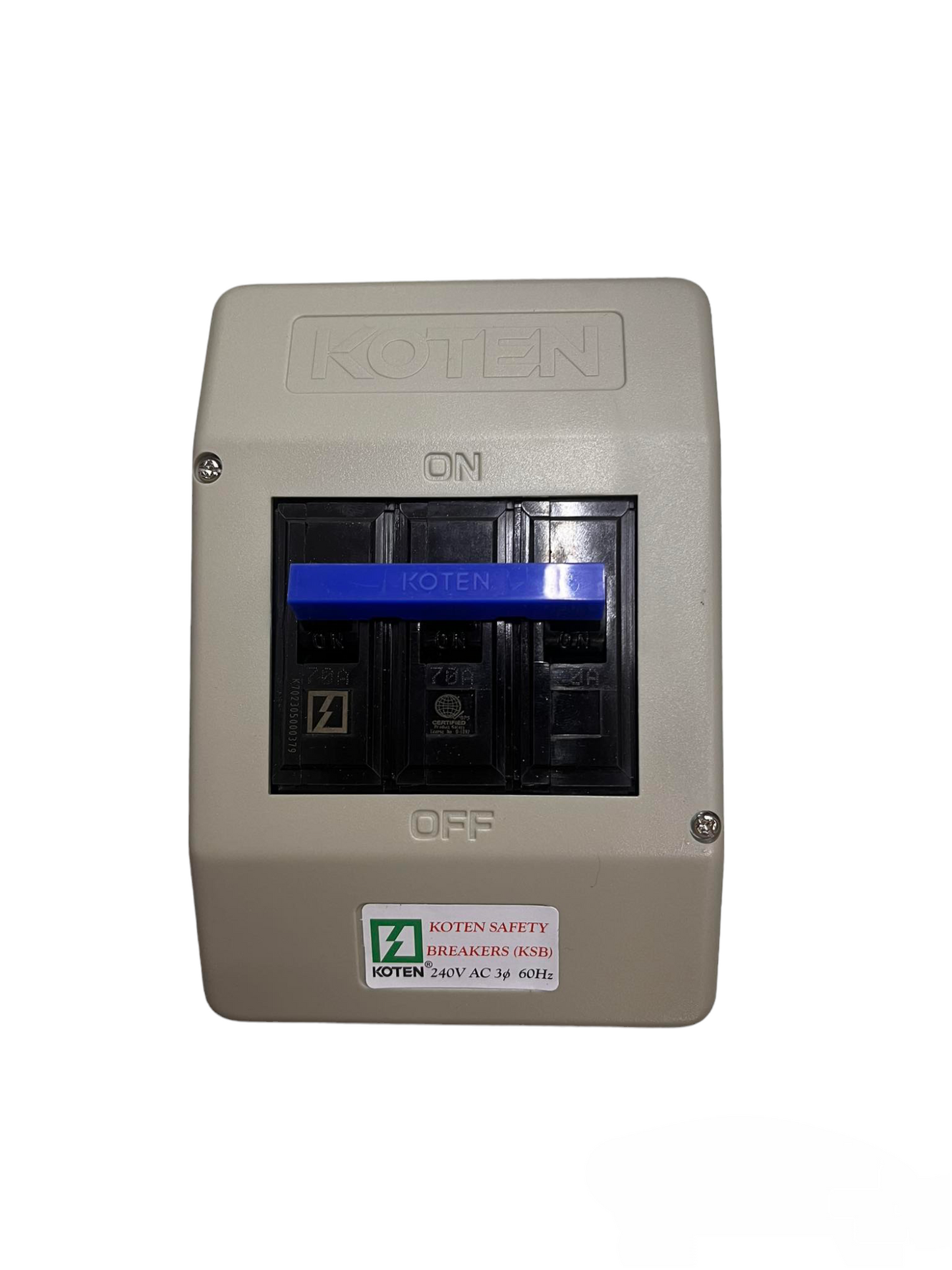 Koten 100A 10KAIC 220V Circuit Breaker with blue switch in beige protective casing