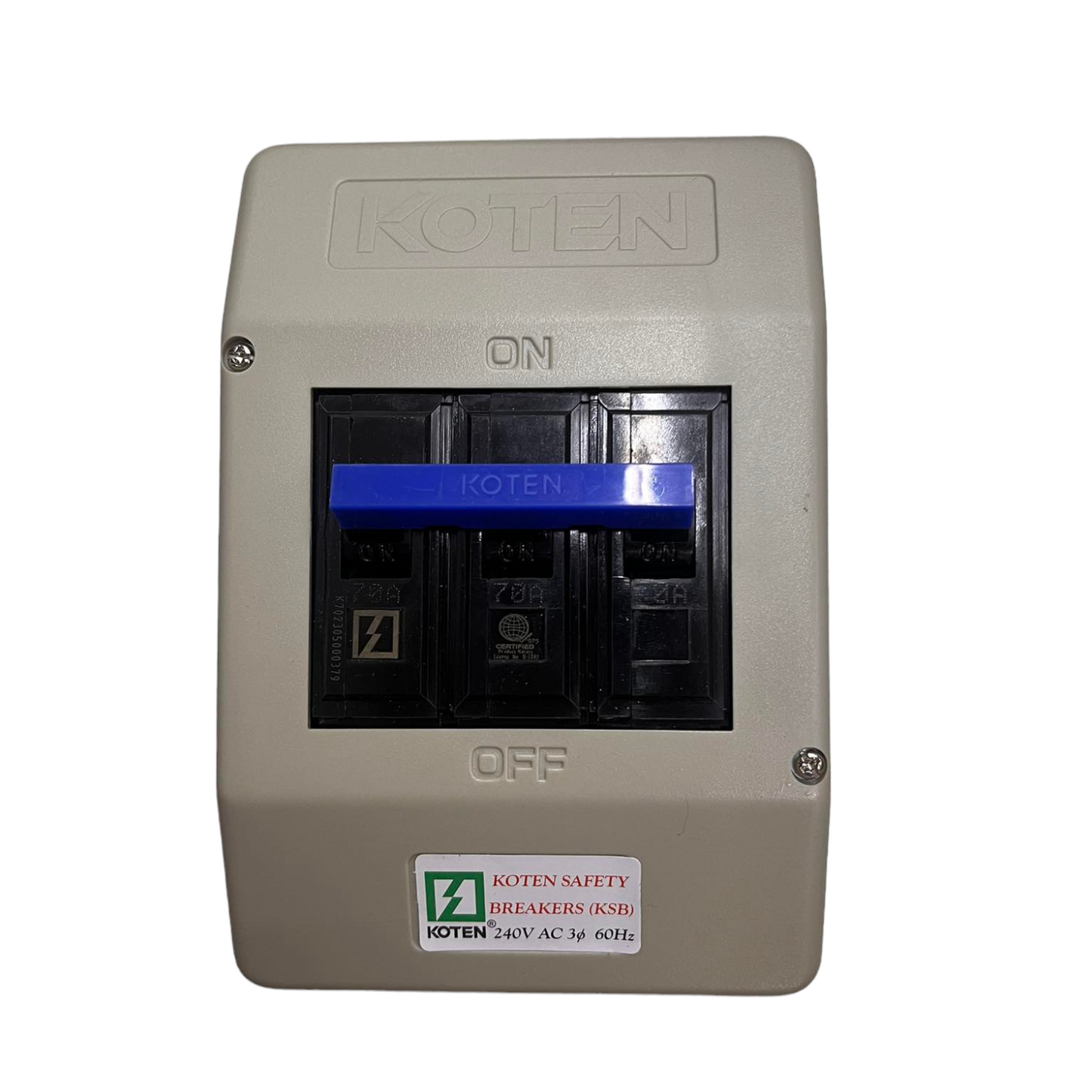 Koten 100A 10KAIC 220V Circuit Breaker with blue switch in beige protective casing
