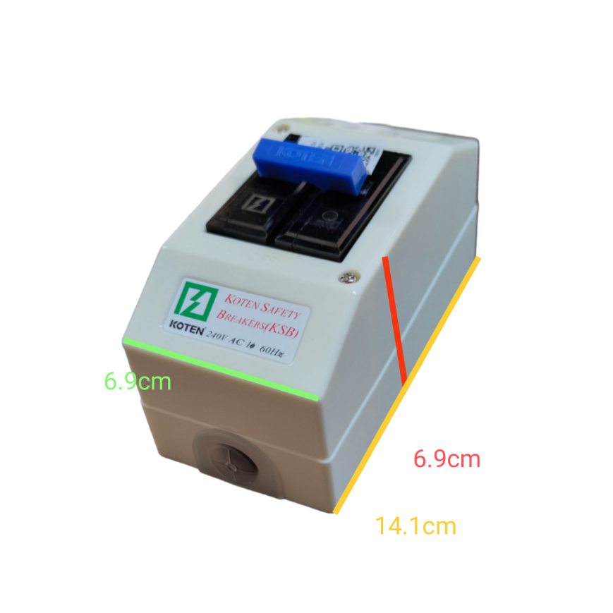 Koten 20A circuit breaker with enclosure featuring blue switch and compact white casing
