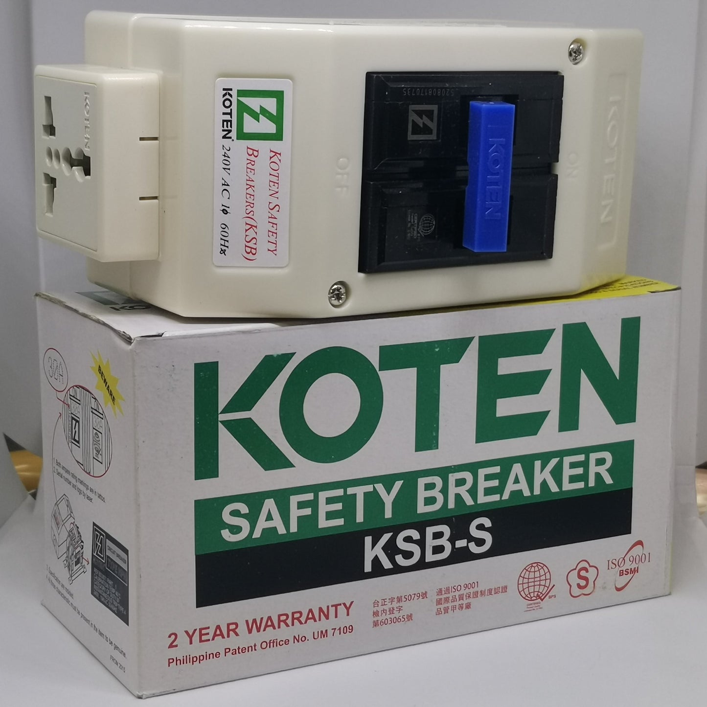 Koten 20A pole circuit breaker with outlet 220V mounted on safety breaker KSB-S box