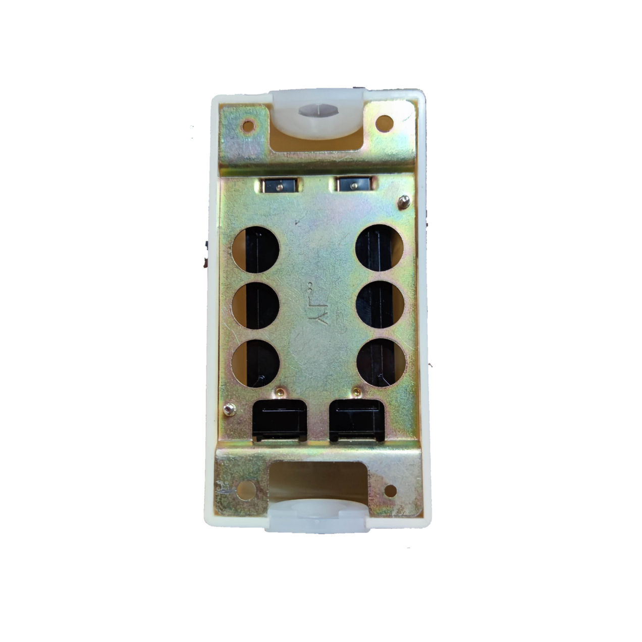 Koten Circuit Breaker with Enclosure 15A 2P metal mounting plate with dual pole terminals and mounting holes