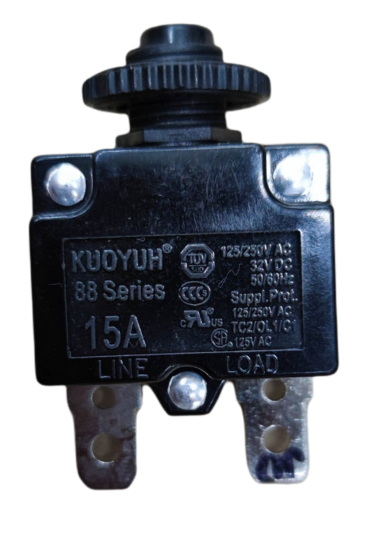 Kuoyuh 15A push to reset circuit breaker with AC and DC voltage ratings for electrical safety
