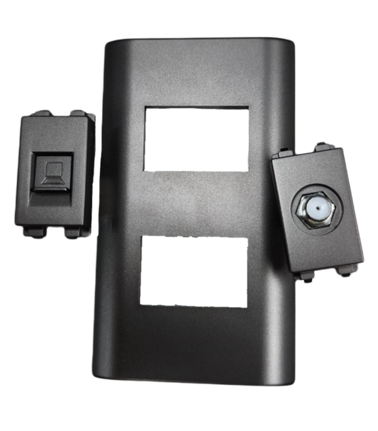 Royu black LAN Outlet and Cable TV Socket with wall plate for power points and switches