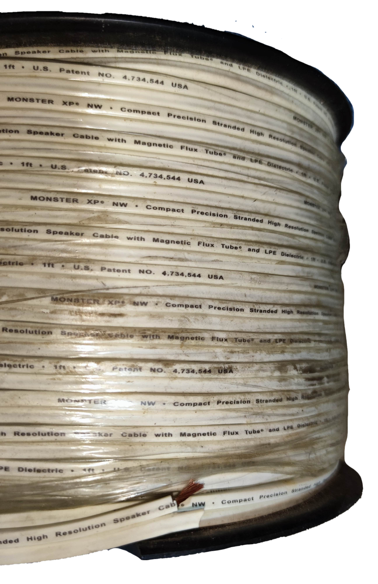 Reel of Monster magnetic flux tube speaker cable for high-performance audio connections