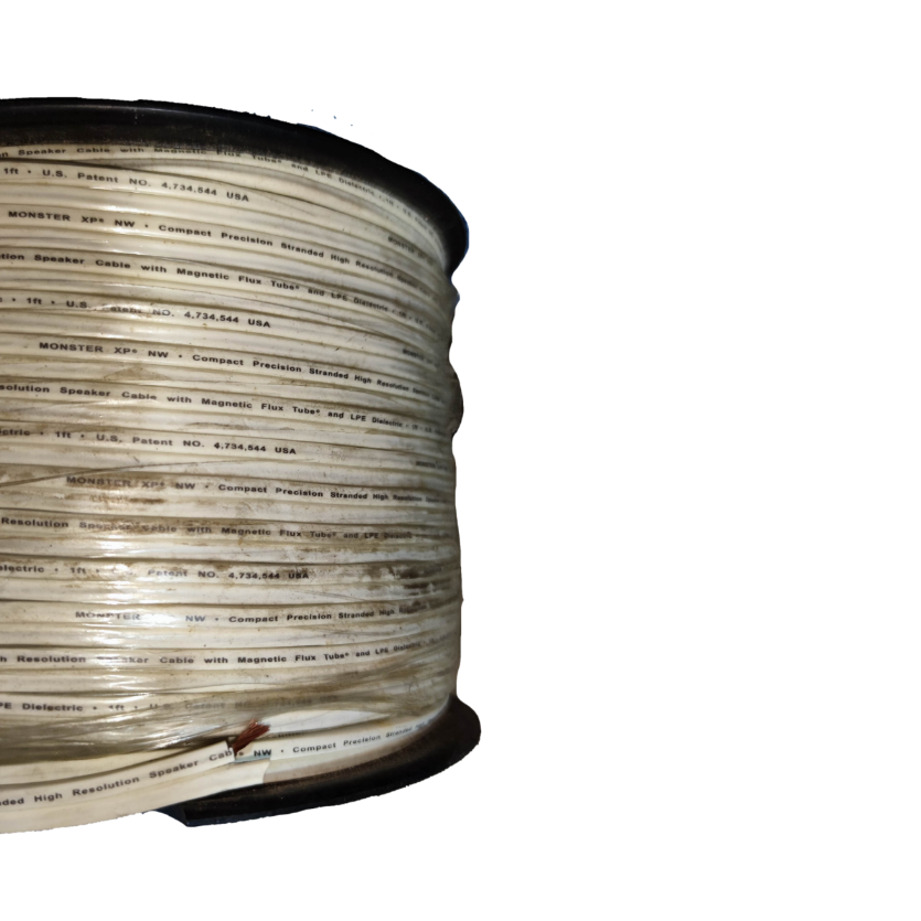 Reel of Monster magnetic flux tube speaker cable for high-performance audio connections