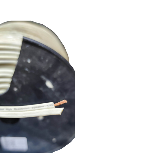 Monster magnetic flux tube speaker cable on a spool with exposed copper wire