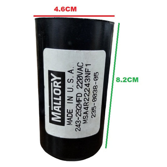 Mallory Motor Start Capacitor 243-292 MFD black cylindrical electrical part with label