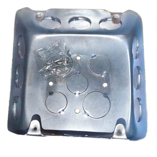 Metal Square Box 11 cm x 11 cm x 4 cm with mounting holes and included screws for electrical applications