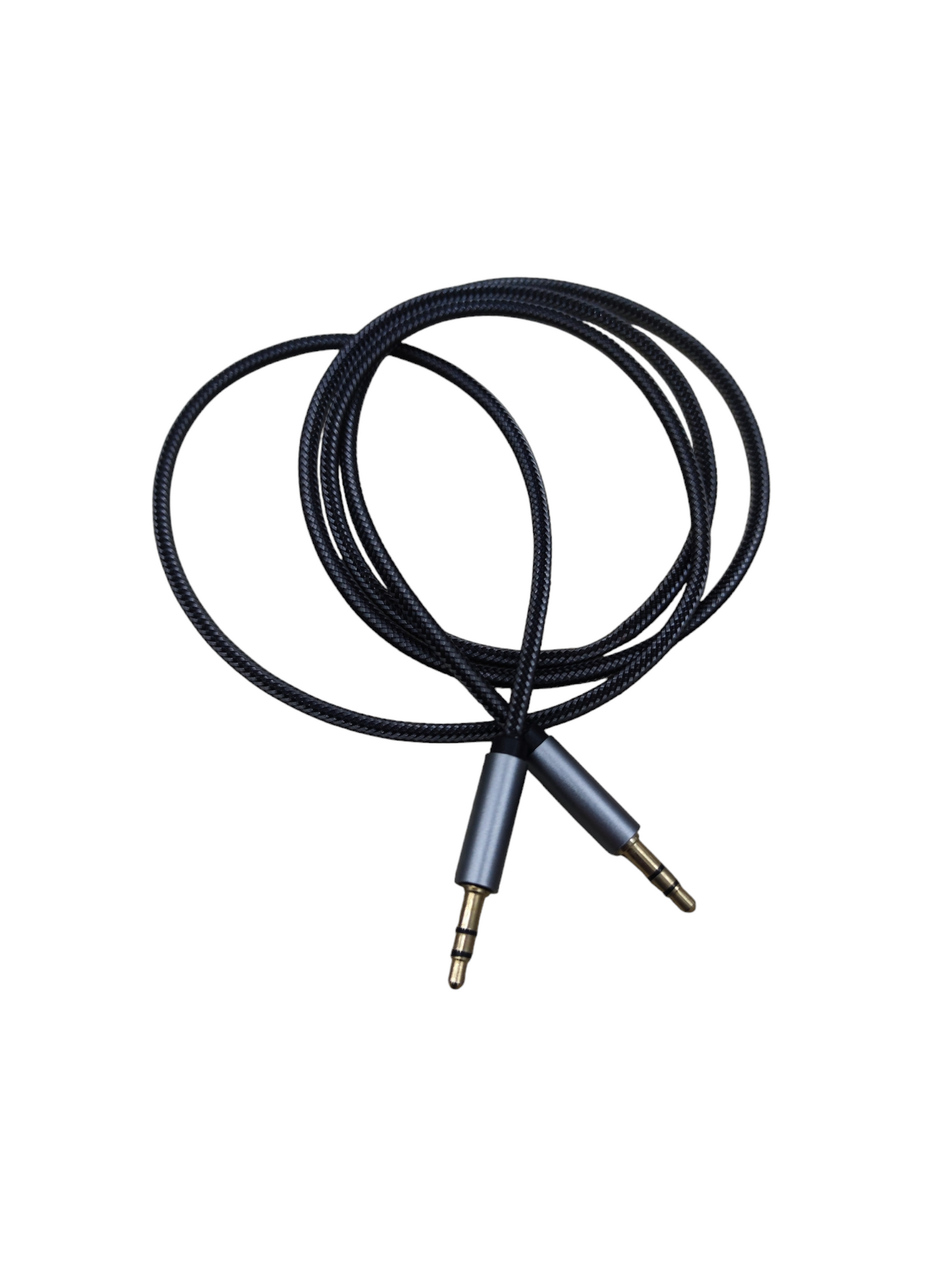 Black braided 3.5mm stereo audio cable male to male with gold plated connectors for phones and speakers