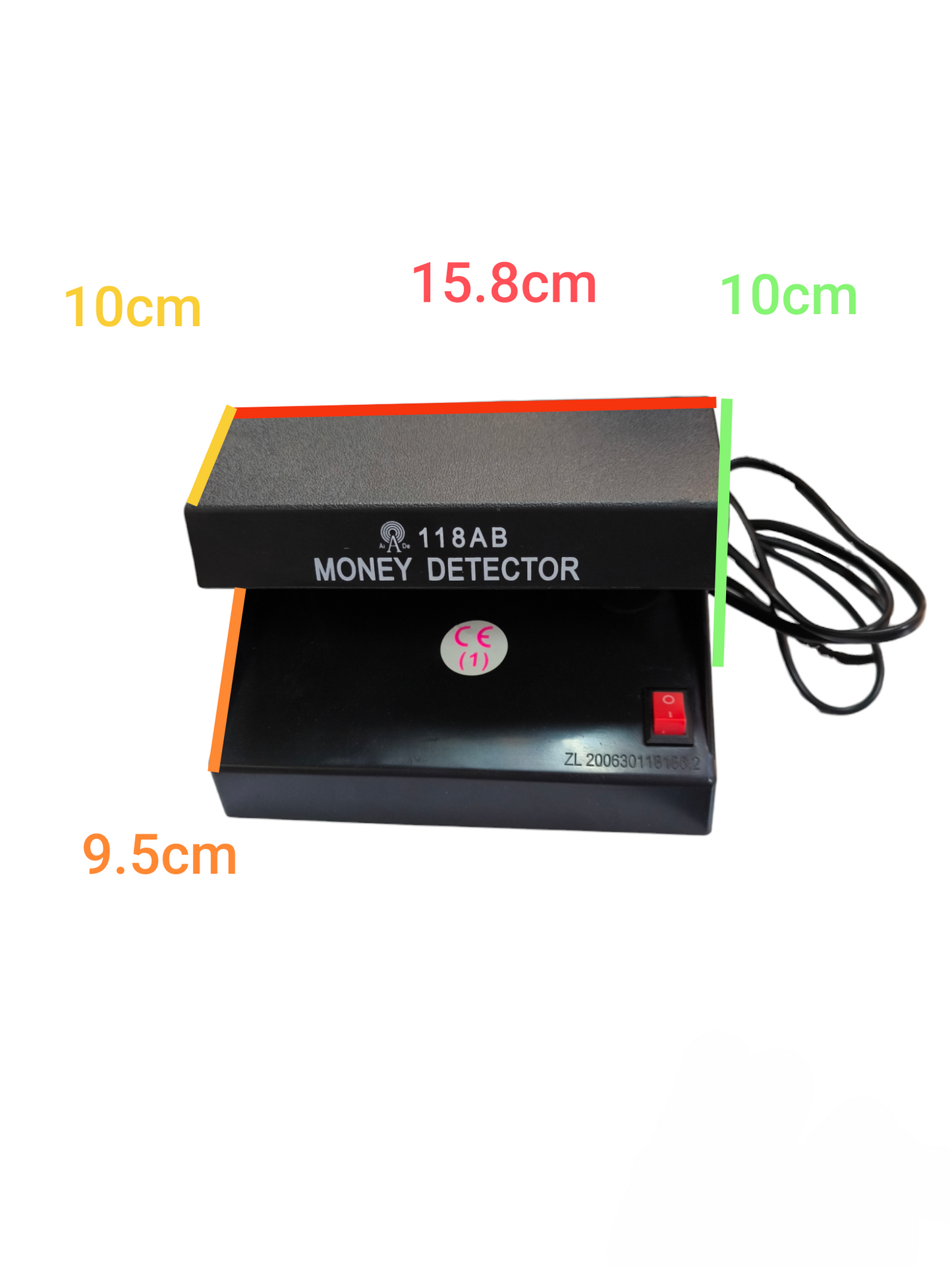 Compact Money Detector 4W 220V black device with power switch and cord for currency verification