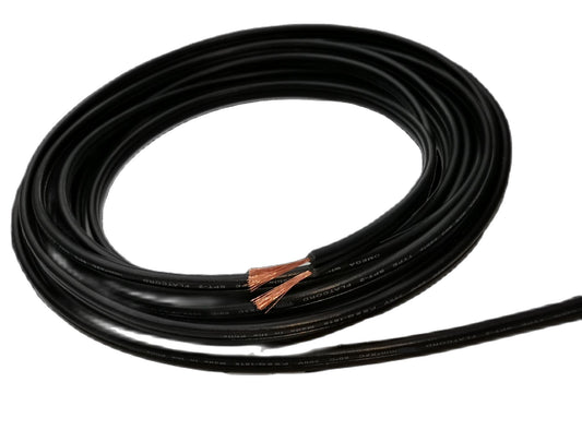 Omega flat cord wire 0.30mm 2C black cable with exposed copper strands coiled neatly