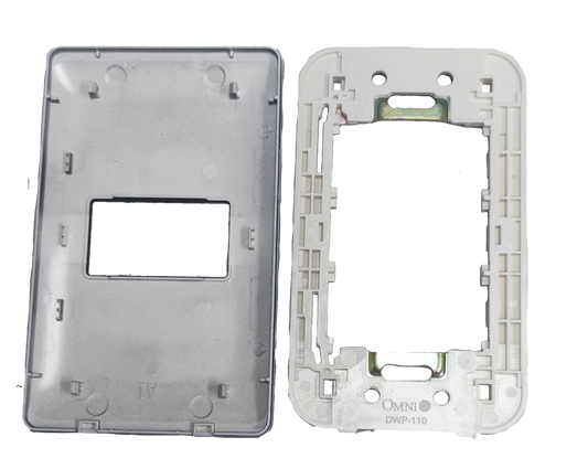 Omni 1 Gang Plate Graphite Series DWP-110G front cover and mounting frame shown in graphite finish