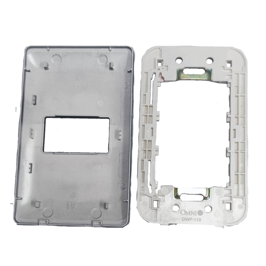 Omni 1 Gang Plate Graphite Series DWP-110G front cover and mounting frame shown in graphite finish