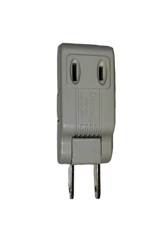 Omni 10A 250V electrical adaptor with two-prong design for safe power connections