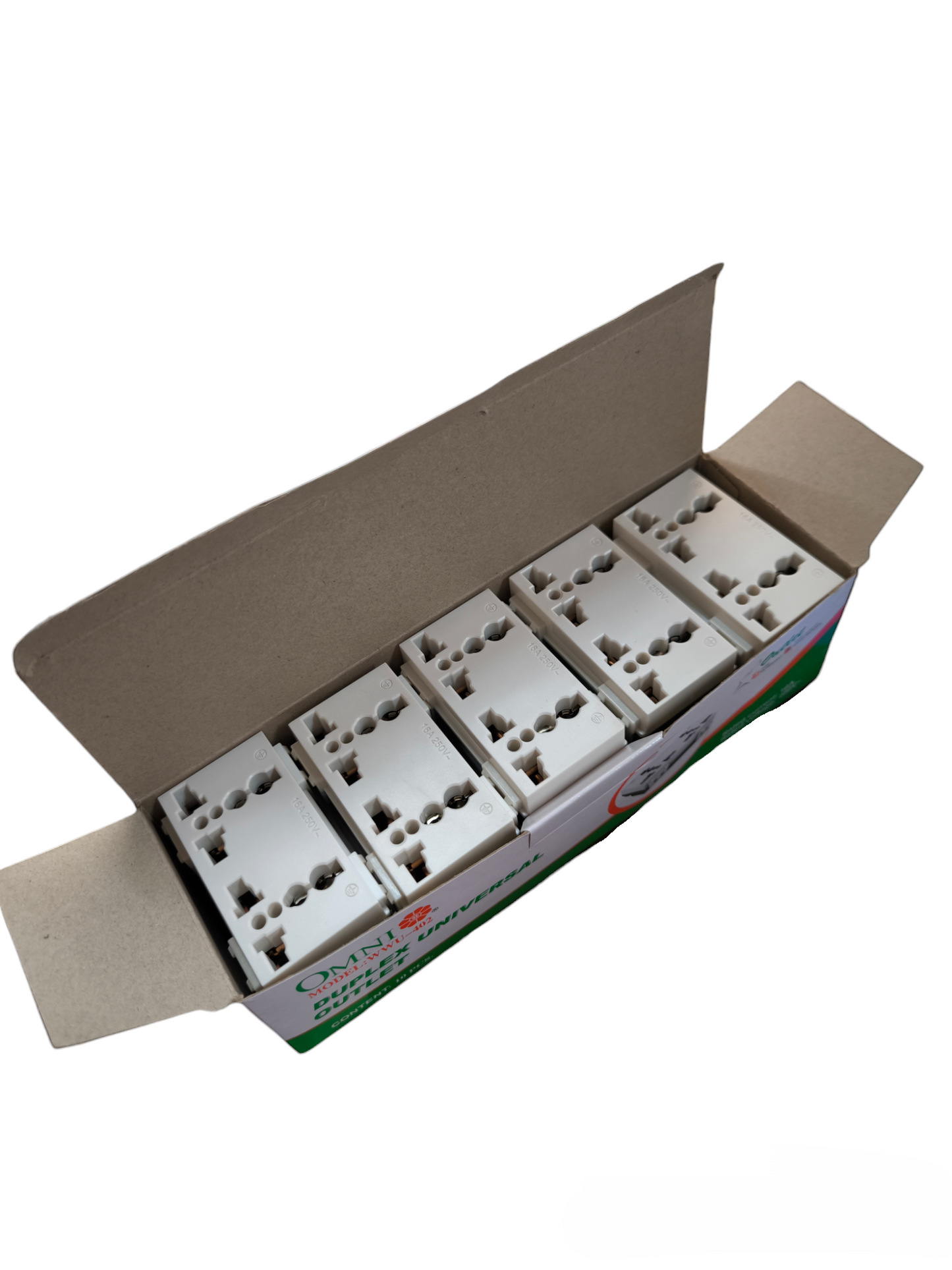 Omni 16A 250V electrical outlet pack containing multiple durable and safe outlets