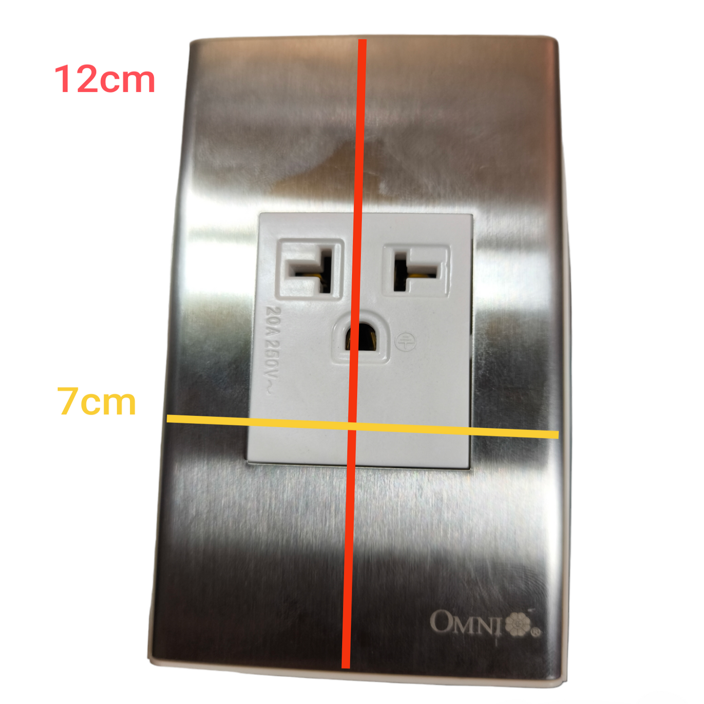 Omni 20A 250V industrial aircon outlet with a sleek stainless steel finish for durable use