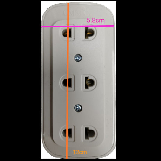 Omni 3 gang extension outlet with three power sockets in a white rectangular design