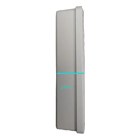 Side view of white Omni 3 gang extension outlet showing slim profile and slim depth