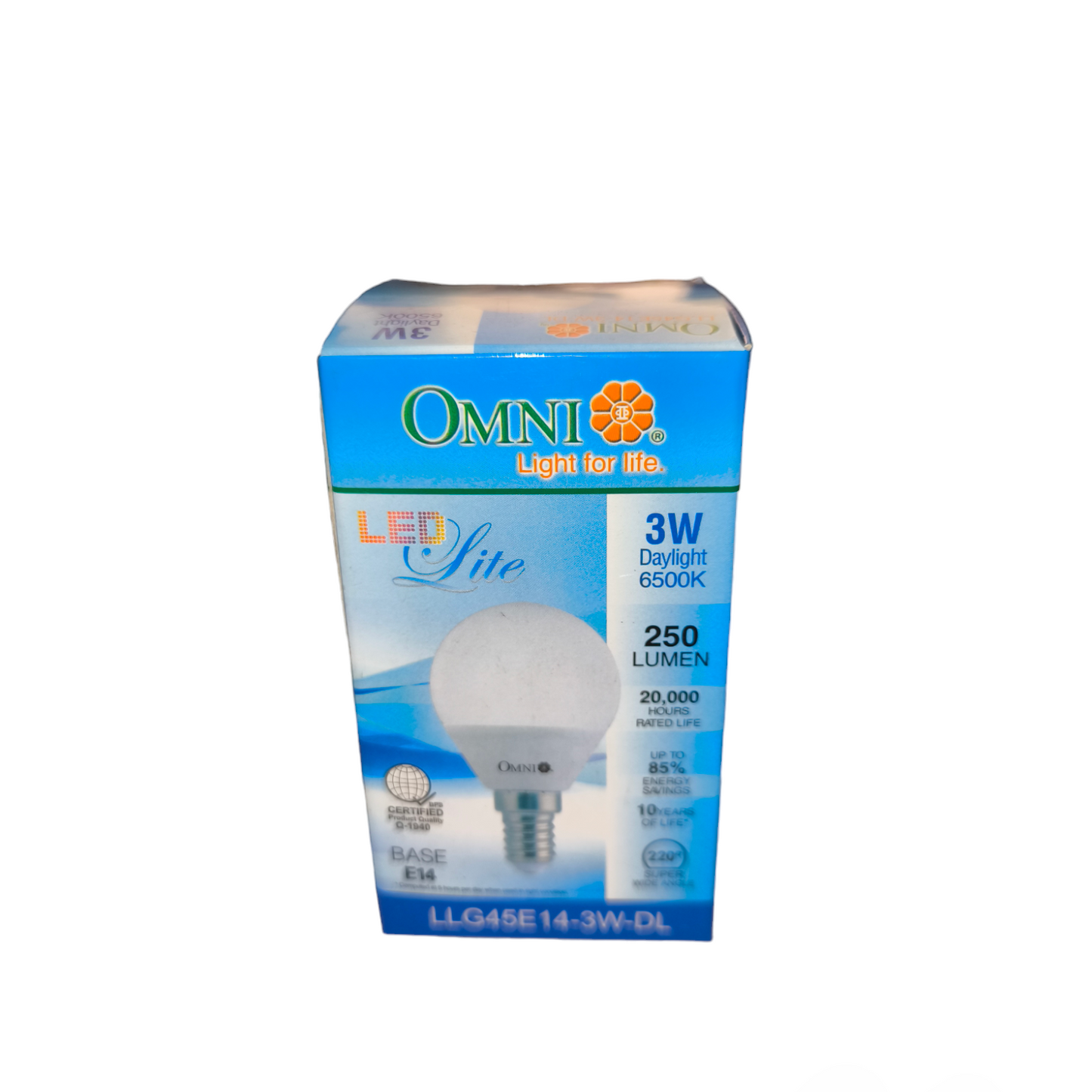 Omni 3W LED Bulb E14 Base 250 Lumen in packaging for energy-efficient lighting