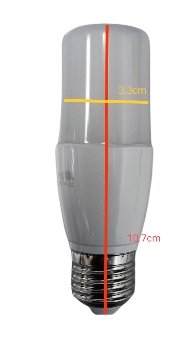 Omni 7W LED Stick Bulb E27 Daylight with dimensions of 10.7cm height and 3.3cm width