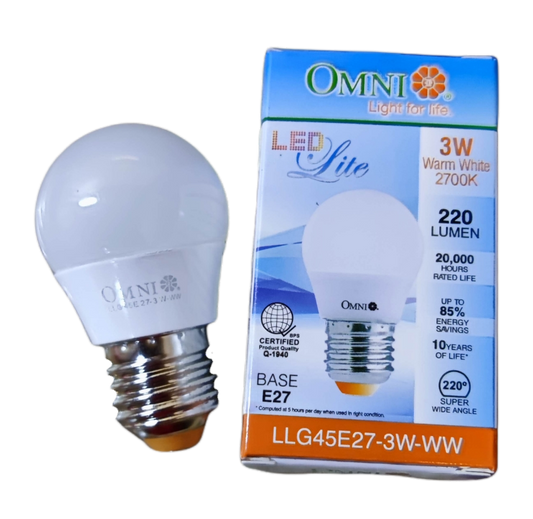 Omni E27 base 3W LED light bulb Warm White with 220 lumens for energy-efficient lighting