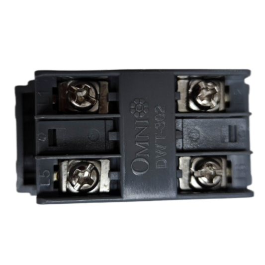 Omni graphite telephone wall jack module with four screw terminals close up for residential wiring