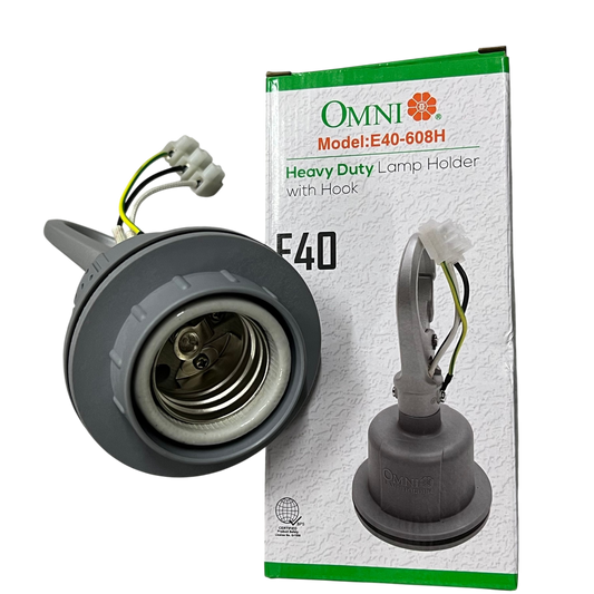 Omni heavy duty E40 lamp holder with hook for secure and durable lighting installations