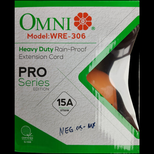Omni heavy duty rain-proof extension cord WRE-306 model from Pro Series edition with 15A max power